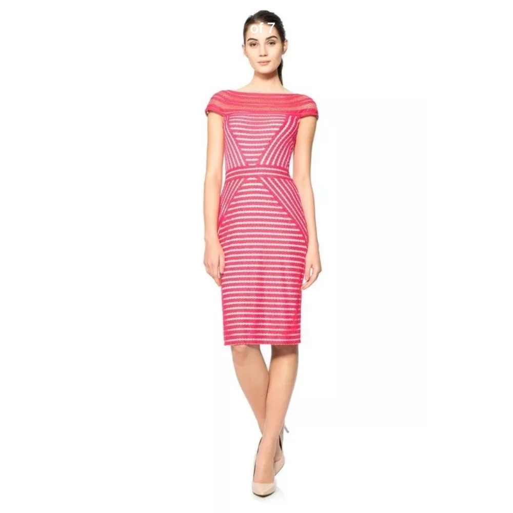NWT Tadashi Shoji Stripe Knit Cap Sleeve Dress‎ in Rouge Pink [SZ Large ]